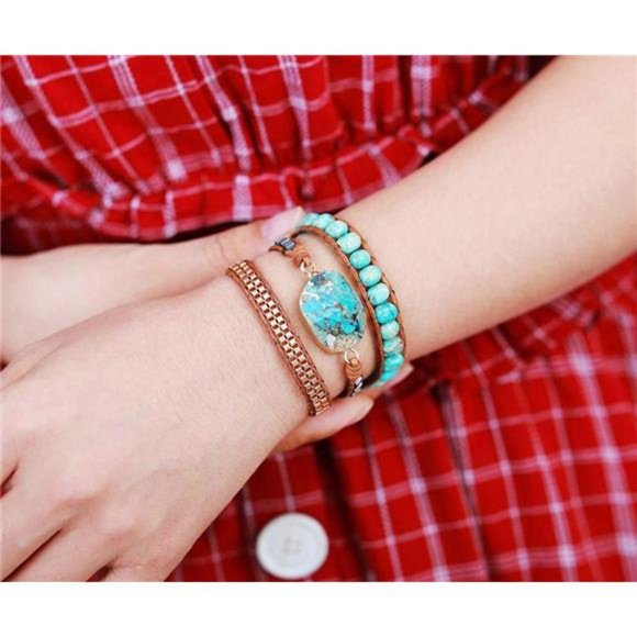 Wrap Bracelets Boho Stone Jasper Turquoises Strand Bracelet Jewelry  For Women - Picture 5 of 8